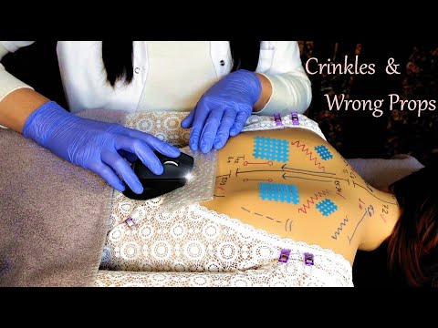 ASMR Back Exam & Measuring with Lots of Crinkles & Wrong Props (Whispered)