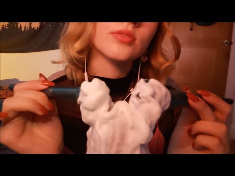 [ASMR] Crinkly shaving cream on the mic 🫧 ~ no talking, mic brushing