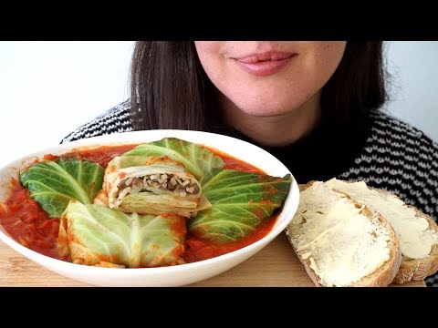 ASMR Eating Sounds: Rice & Lentil Cabbage Rolls | Collaboration With Solely ASMR (Whispered)