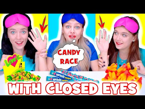 ASMR Candy Race with Closed Eyes with Friends Hand | Mukbang