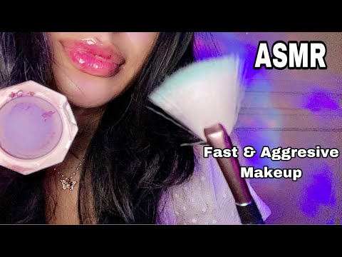 ASMR~ Fast & Aggressive Makeup Application, Intense Mouth Sounds & Inaudible Whispers