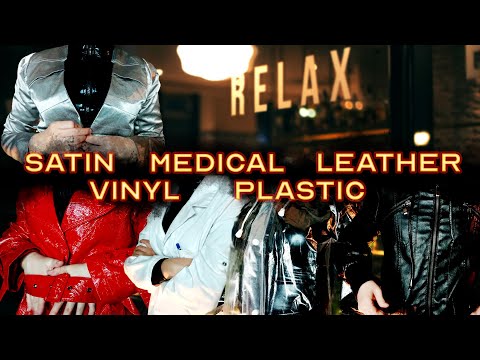 ASMR Relax with coat sounds: faux latex, satin, vinyl, lab coat, plastic raincoat, leather jacket