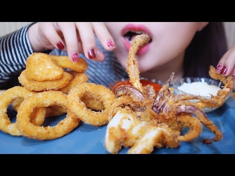 ASMR DEEP FRIED SQUID RING (CRUNCHY CHEWY eating sounds) | LINH-ASMR