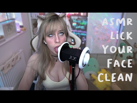 ASMR Adorable Cat Girl Licks Your Face Clean With Tongue (No Talking)