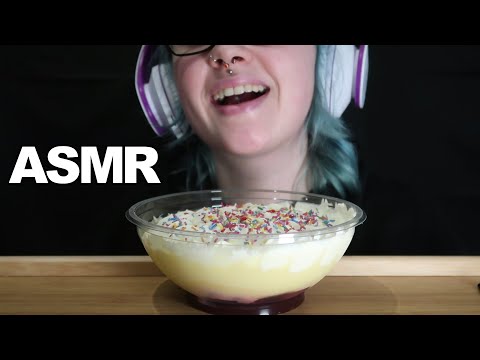 ASMR Rainbow Sprinkle Strawberry Trifle [Eating Sounds] 🌈