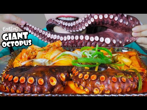 ASMR COOKING GIANT OCTOPUS X SPICY RICE CAKE , EATING SOUNDS | LINH-ASMR