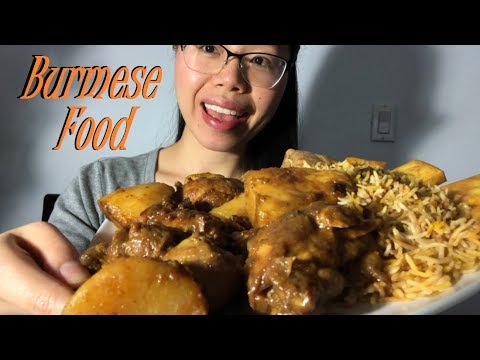 TRYING BURMESE FOOD: Curry Chicken & Potatoes, Biryani Rice, Samosas + Fried Tofu MUKBANG NOM NOM!!