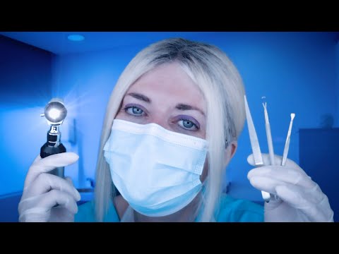 ASMR Ear Exam & Ear Cleaning - Removing Mites! Otoscope, Gloves, Drops, Picking, Tweezers, Typing