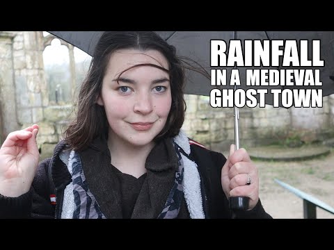 ASMR Rainfall in a Medieval Ghost Town! Rain, Umbrella, Birds [Binaural]