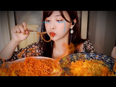 BULDAK Fire Noodles VS Cream Carbo Fire Noodles🔥 [REAL SOUND]