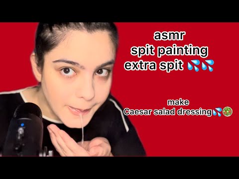 asmr  extra spit painting, make Caesar salad dressing with spit painting,hand movements and lofi