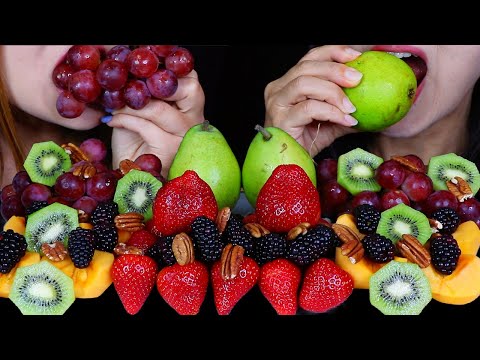 ASMR FRESH FRUIT FEAST! Blackberries, strawberries, kiwis, red grapes, pecans, persimmons, pears 먹방