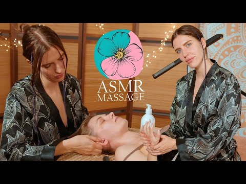 ASMR massage (back, foot, hand, neck, belly) by Anna, Adel, Olga