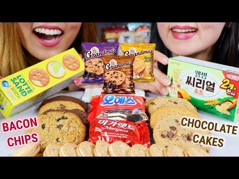 ASMR EATING KOREAN SNACKS and GRANDMA'S COOKIES (Chocolates, Cakes, Chips) | Kim&Liz ASMR