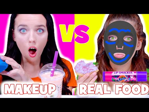 ASMR Real Food VS Makeup Challenge By LiLiBu