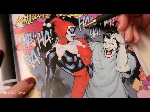 ASMR Tracing & Whispering . Harley Quinn Comic & Zombie Survival Guide