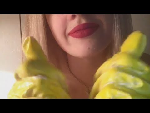 ASMR I Rubber Kitchen Gloves I Whispering w/ Hand Movements/ Lotion Sounds / Face Touching