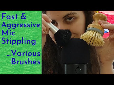 ASMR Fast & Aggressive Mic Stippling Experiment - With & Without Cover, Various Different Brushes