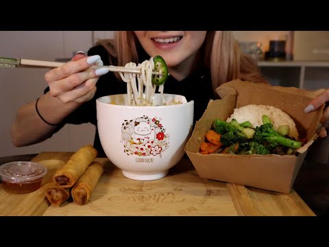 ASMR MUKBANG 먹방 | Bún bò Huế, Broccoli & Beef, & Crispy Golden Rolls (No Talking)