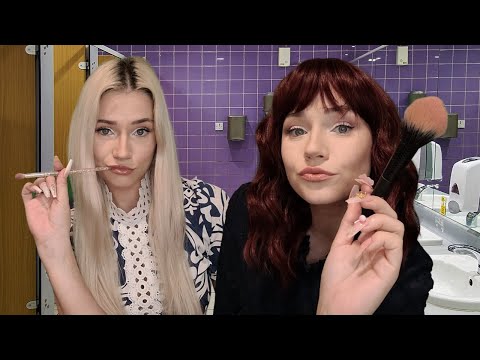 ASMR Popular, Mean Girls Do Your Makeup in a School Bathroom (Layered Sounds, Roleplay)