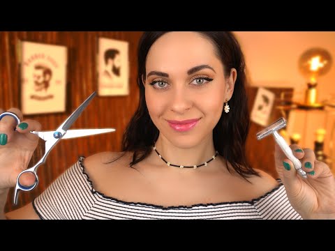 ASMR Most Relaxing Haircut and Shave Roleplay - Hair Wash, Massage, Realistic Personal Attention