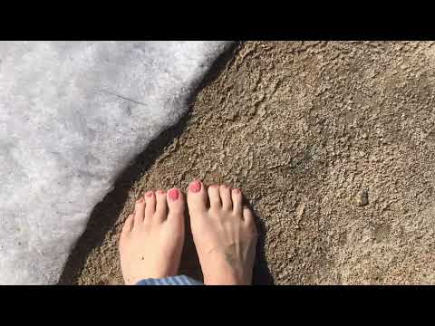 ASMR feet walking on sand rock and snow