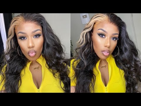 ASMR | Blonde Skunk Stripe on HD Lace Body Wave Wig Ft. Yolissa Hair