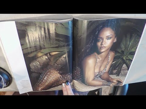 ASMR Rihanna Magazine Flip Through with Gum, Brush & Whispering.