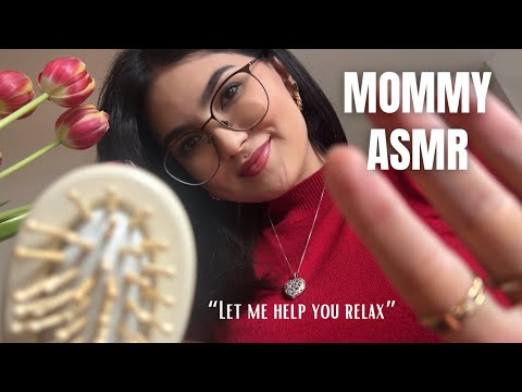ASMR ❤️ Mommy comforts you + soft rain ☔️(head scratchies,hair brushing,kisses,words of affirmation)
