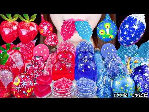 【ASMR】BLUE&RED DESSERTS💙❤️ TIKTOK JELLY,POPPING CANDY,ORNAMENTS CHOCOLATE  MUKBANG 먹방 EATING SOUNDS