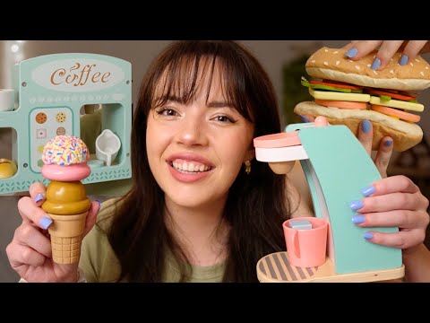 ASMR My Entire Wooden Toy Collection (wooden makeup, skincare, coffee shops, deli, ice cream)