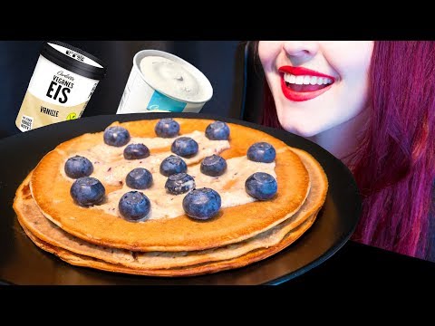 ASMR: Stack of Protein Pancakes w/ Vanilla Ice Cream & Blueberries 🥞 ~ Relaxing [No Talking|V]😻