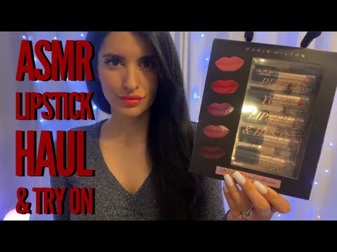 💄 💋 👄 ASMR Gum Chewing Lipstick Haul and Try On - Paris Hilton Crème Lipstick 💄 💋 👄