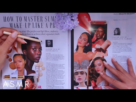 ASMR Magazine Beauty Look Through 💄 Makeup, Whispers, Tracing, Page Flicking & Reading