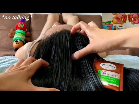 ASMR Green Tea SCALP TREATMENT w. Hair Pulling, Spritzing + Massage Until SHE FALLS ASLEEP (No Talk)