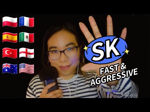 ASMR SK TRIGGER WORDS IN DIFFERENT LANGUAGES (Fast Aggressive, Hand Movements, Mouth Sounds) ⚡⏩