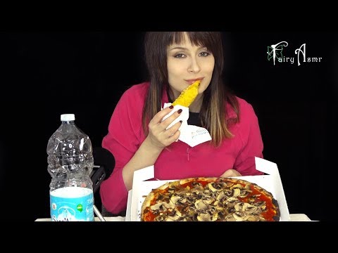 ASMR MUKBANG * Eating PIZZA WITH MUSHROOMS & FRIED PUMKIN FLOWER * No talking