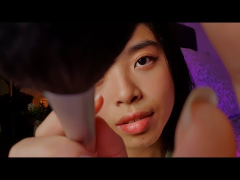 ASMR Brushing Your Face Up Close 💜 Slow Fluffy Face Brushing with Realistic Matching Layered Sounds