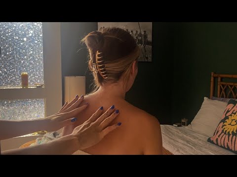ASMR light-touch back massage on Haley 🌱 (brushing, scratching, up-close whispering)