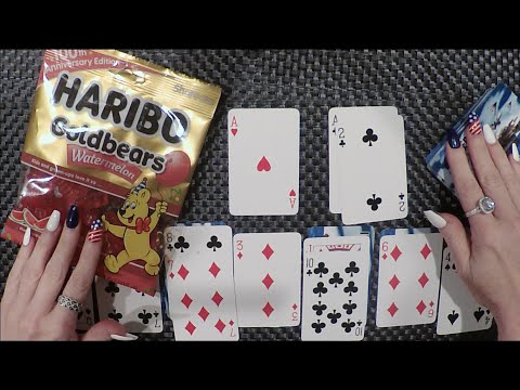 ASMR Eating Gummy Bears & Solitaire Card Playing | Whispered