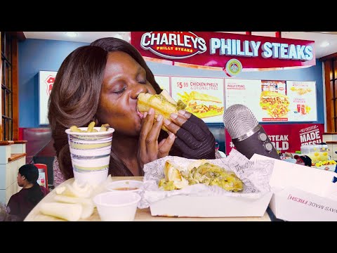 CHARLEYS PHILLY STEAKS VEGGIE DELIGHT ASMR EATING SOUNDS To Hot To Handle