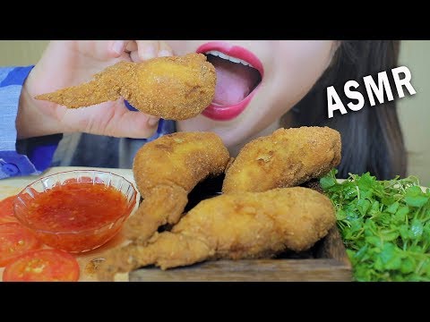 ASMR FRIED CHICKEN WINGS STUFFED WITH MEAT AND MUSHROOM , CRUNCHY EATING SOUNDS | LINH-ASMR