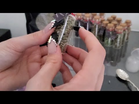ASMR Witchy Herb Jarring♡no talking | glass tapping, crunchy leaves, crackling fire, crinkles