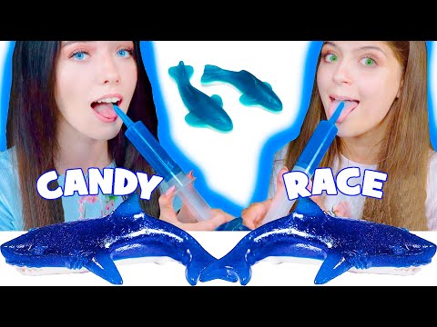 ASMR Eating Only Blue Food | Jelly Shooter Race, Ufo Wafers  MUKBANG 먹방