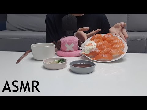 [망한 ASMR] 연어초밥+미니우동 이팅사운드