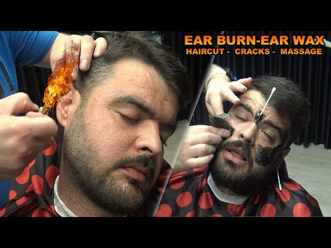 ASMR BARBER HAIRCUT 💈 CRACKS 💈 EAR BURN 💈 EAR-FACE WAX 💈 HAIR WASH 💈foamy head,ear,face,neck massage