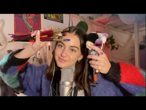 ASMR mic and face brushing (makeup & paint brushes including crunchy sounds,...) I 15K SPECIAL 🎉