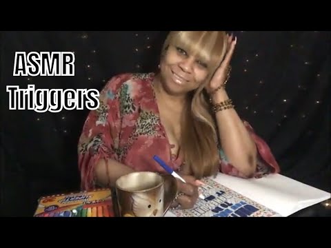 ASMR Triggers Gum Chewing, Coloring Sipping Coffee, Nail Tapping | 1K ASMR Tingles