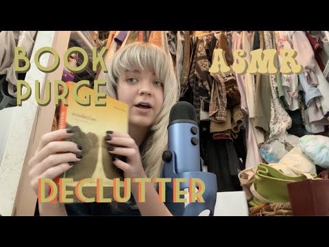 ASMR book collection clean out (purging books, which ones I'm keeping) book tapping & whispers