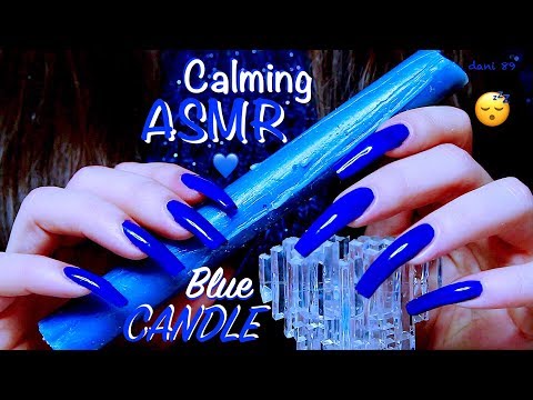 💙 BLUE Calming ASMR🌙 NAIL-scratching & TAPPING an old CANDLE 💙🎍with my Long Hypnotic Natural Nails 💤
